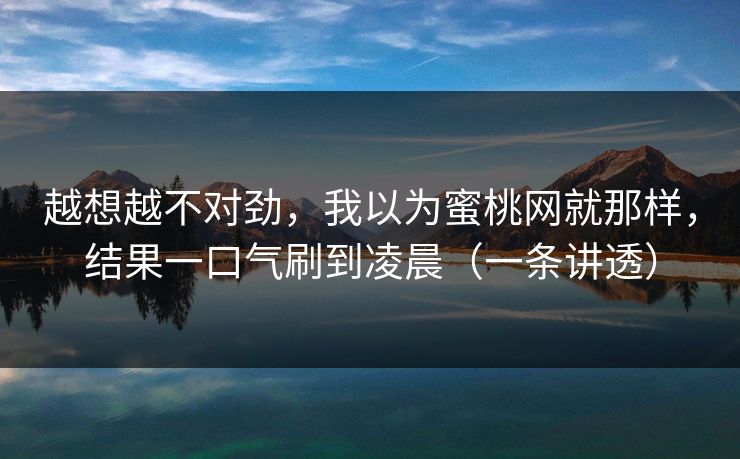 越想越不对劲，我以为蜜桃网就那样，结果一口气刷到凌晨（一条讲透）